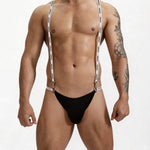 2 Pack Men's Suspenders Design U-Pouch & Low-Rise Thongs