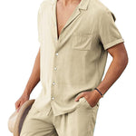 Men’s Button Down Short Sleeve Shirt Top and Shorts Set