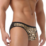 2 Pack Men's Low-Rise Lace-Patched Leopard Print sheer Stretch U-Pouch Bikini