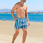 Men's Spliced Striped Drawstring Waist Board Shorts