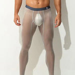 Men's Ice Silk Full Transparent Sexy Fitness Pants Sports Tights