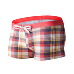 Men's Drawstring Plaid Swim Shorts With Pockets