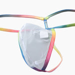 3 Pack Men's Sexy Mesh Strings with Rainbow Waistband