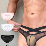 2 Pack Men's Sheer Ultra-Thin Silky Bikini with Cross Waistband