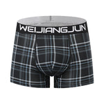 2 Pack Men's Grid Print Breathable Antibacterial Soft Cotton Trunks
