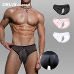 Men's Solid Color Detachable Front Pouch & Back Slit Briefs