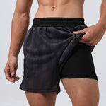 Men's Mesh-Lined Double-Layer Sports Fitness Breathable Sweat-Wicking Quick-Dry Shorts