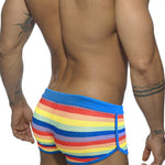 Men's Eco-Friendly Fabric Modern Cut Rainbow Striped Swim Trunks