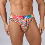 4 Pack Men's Playful-Rainbow Print U-Pouch Thongs