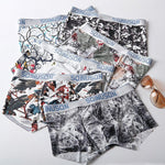 4 Pack Men's Ice Silk Bold Prints Lightweight & Airy Mid-Rise Trunks