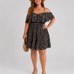 Novom | Cold Shoulder Ruffle Overlay Knee Length Dress