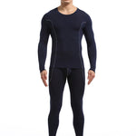 Men's Round Neck Solid Color Bamboo Fiber Thermal Underwear Set
