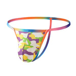 4 Pack Men's Low Rise Fashion Mesh Rainbow Camo Print Thongs