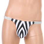3 Pack Men's Zebra Stripe Glitter Sexy Low-Rise Support Large Pouch Strings