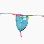 3 Pack Men's Sexy Mesh Strings with Rainbow Waistband