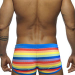 Men's Eco-Friendly Fabric Modern Cut Rainbow Striped Swim Trunks