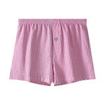 3 Pack Men's Cotton Breathable Striped Button Fly Loose Fit Home Shorts