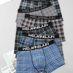 2 Pack Men's Grid Print Breathable Antibacterial Soft Cotton Trunks
