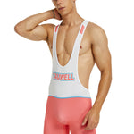 Men’s Spliced Color Wrestling Singlet Bodysuit