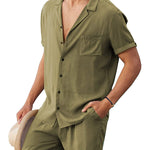 Men’s Button Down Short Sleeve Shirt Top and Shorts Set