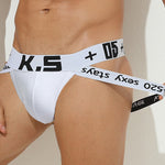3 Pack Men's Letter Print Color Block Breathable & Stretchy Jockstraps