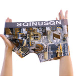 4 Pack Men's Breathable Printed Comfy Waistband Stretch Trunks