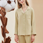 Double-layered Crepe 100% Cotton Solid Color Couple Pajamas Set