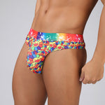 4 Pack Men's Playful-Rainbow Print U-Pouch Thongs