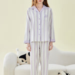 Ultra-Soft Cotton Thin Long-Sleeve Striped Lightweight Luxury Soft Pajama Sets