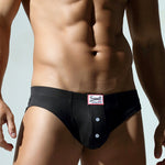 2 Pack Men's Ribbed Briefs with Decorative Button and Contour U-Pouch