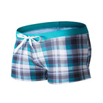 Men's Drawstring Plaid Swim Shorts With Pockets