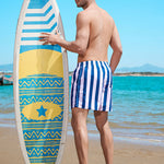 Men's Spliced Striped Drawstring Waist Board Shorts