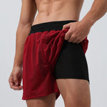 Men's Mesh-Lined Double-Layer Sports Fitness Breathable Sweat-Wicking Quick-Dry Shorts