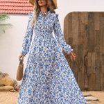 MOREN™ - Elegant Long Sleeve Floral Print A-Line Dress