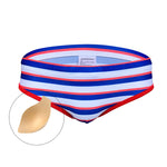 Men's Blue & White Striped Comfy Waistband Swim Briefs