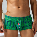 2 Pack Men's Cotton Plaid Boxers with 3D U-Pouch and Button Fly