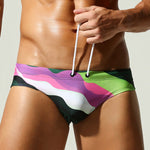 Men's Breathable Fashion Rainbow Stripe Beach Vacation Swim Briefs