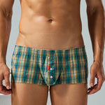 2 Pack Men's Pure Cotton Plaid Boxer Shorts with Button Fly