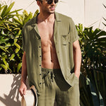 Men’s Button Down Short Sleeve Shirt Top and Shorts Set