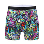 4 Pack Men's Graffiti Cartoon Print Skin-Friendly Mid-Rise Boxer Briefs