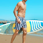 Men's Spliced Striped Drawstring Waist Board Shorts