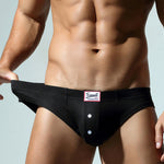 2 Pack Men's Ribbed Briefs with Decorative Button and Contour U-Pouch