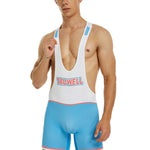 Men’s Spliced Color Wrestling Singlet Bodysuit