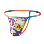4 Pack Men's Low Rise Fashion Mesh Rainbow Camo Print Thongs