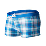 Men's Drawstring Plaid Swim Shorts With Pockets