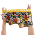 4 Pack Men's Breathable Printed Comfy Waistband Stretch Trunks