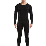Men's Round Neck Solid Color Bamboo Fiber Thermal Underwear Set