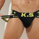 3 Pack Men's Letter Print Color Block Breathable & Stretchy Jockstraps