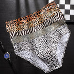 3 Pack ALLMIX Men's 3D Pouch Sexy Leopard Print Ice Silk Briefs