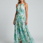 Charlotte | Pleated Halter Floral Midi Dress